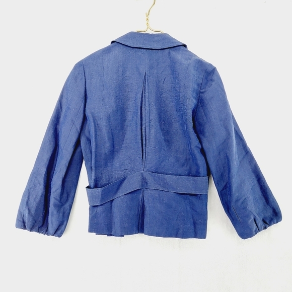 Jigsaw Blue Silk Hemp Blend Flap Pockets Victorian Collared Blazer P2959 - Picture 5 of 8